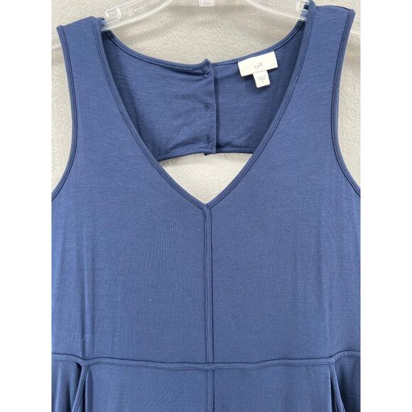 J Jill Dress Womens Small Blue Maxi Tank Keyhole Button Back Sun Dress Stretch - Picture 3 of 13